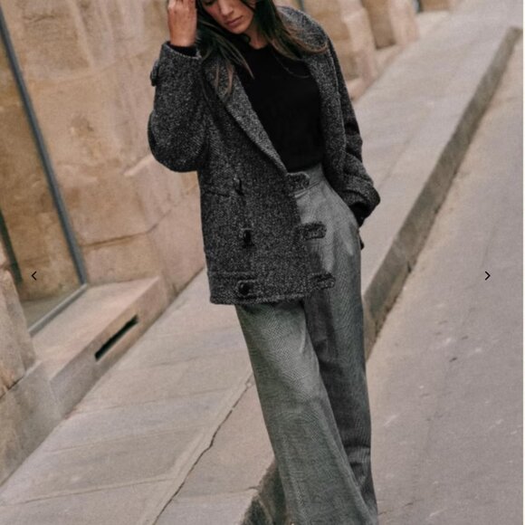 Sezane Carl Coat Ecru/grey Chevron - Size 4 - Picture 3 of 6